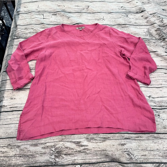Flax Linen Tunic Top in Rich Pink With 3/4 Cuffed Sleeves Size Medium - Picture 1 of 6